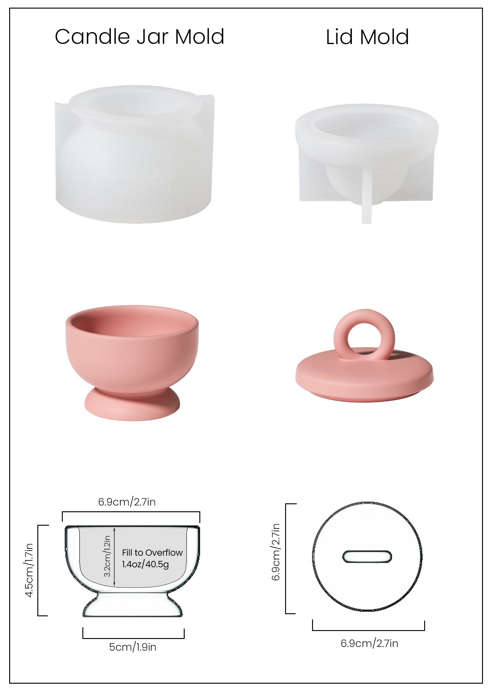 Pink Small Chalice Candle Jar with Ring Handle Lid and White Silicone Mold and Finished Size-Boowan Nicole