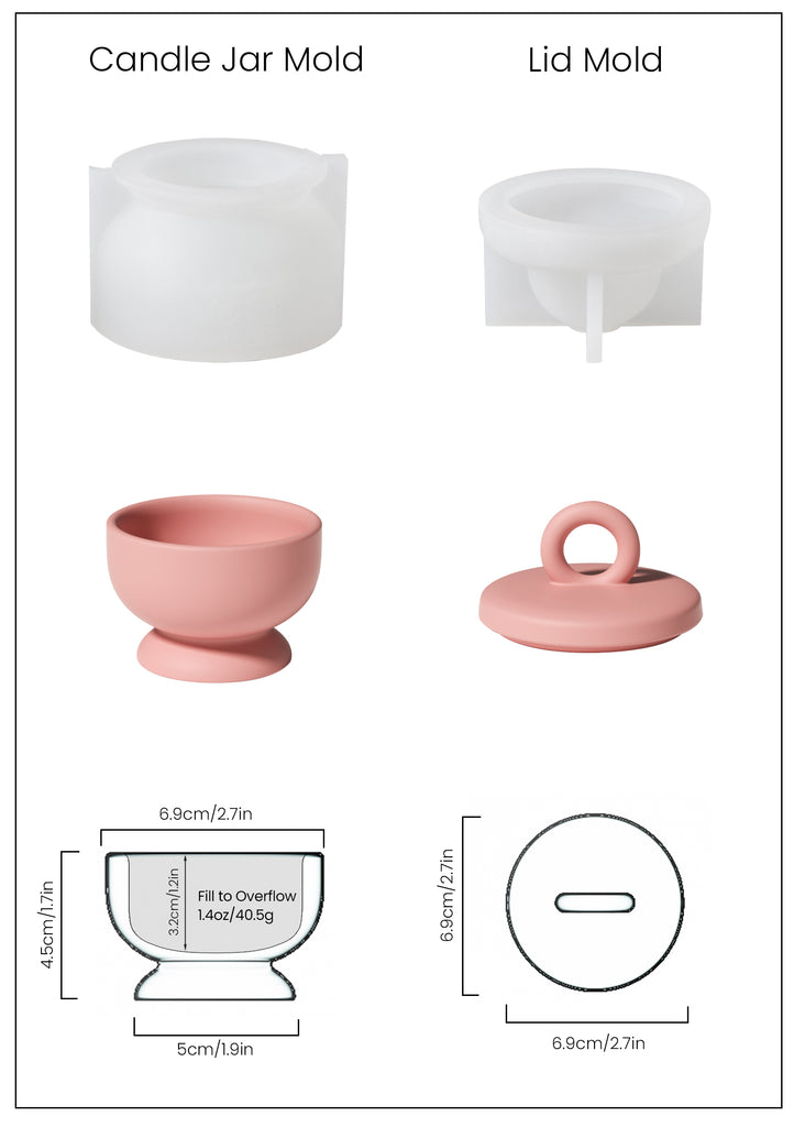 Pink Small Chalice Candle Jar with Ring Handle Lid and White Silicone Mold and Finished Size-Boowan Nicole