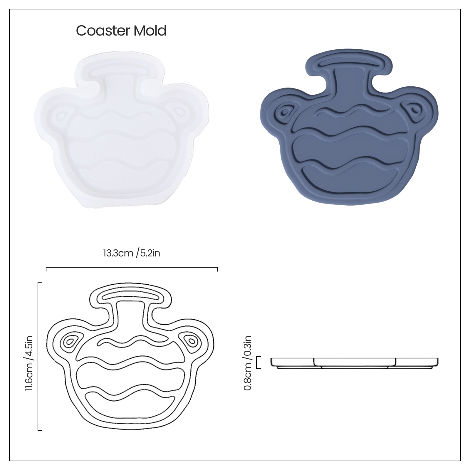 The water bottle-shaped blue coaster, silicone mold and finished size are designed by Boowan Nicole.
