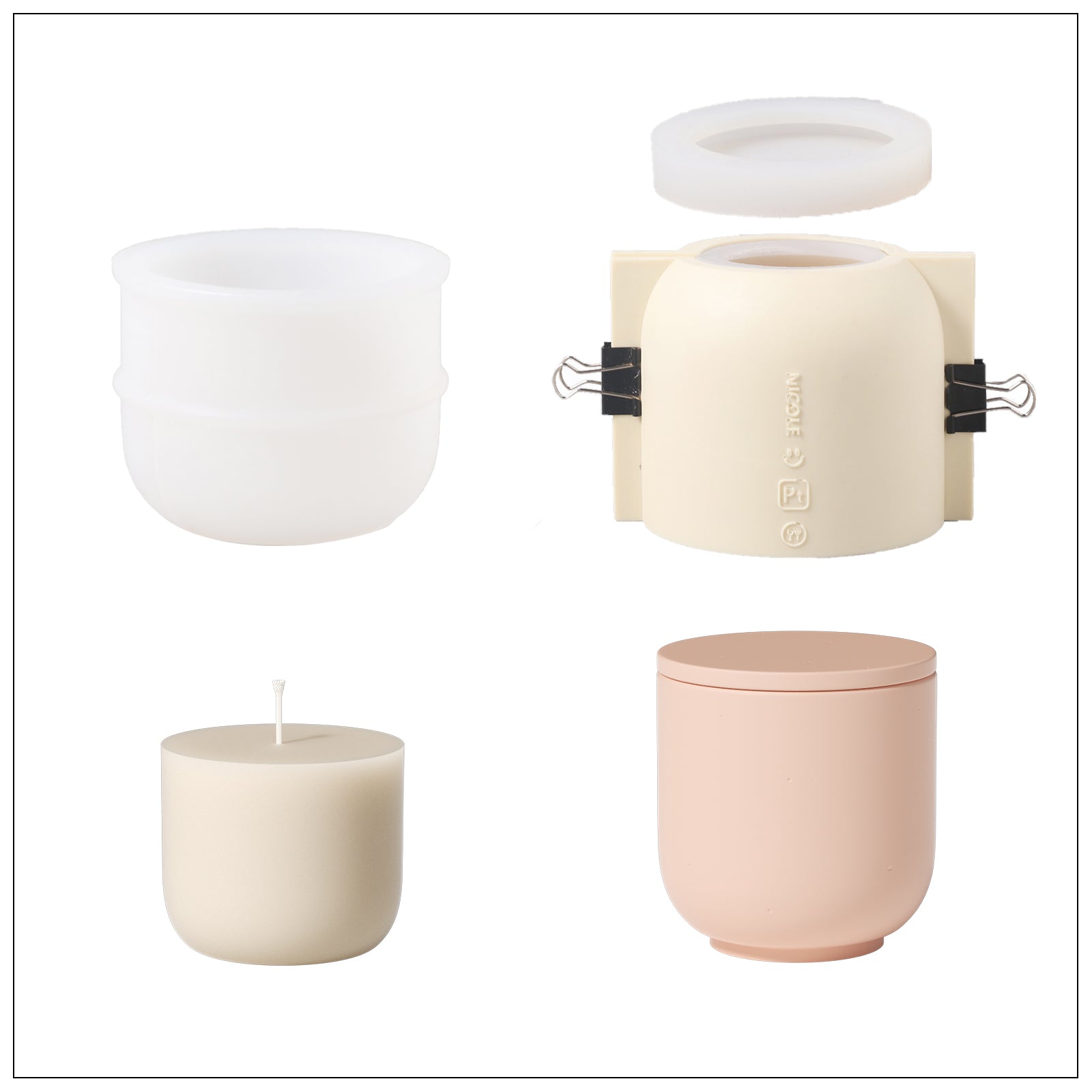 Silicone Mold Making Kit and Candle Refill Maker Molds and Pink Flat Lid Candle Jars.