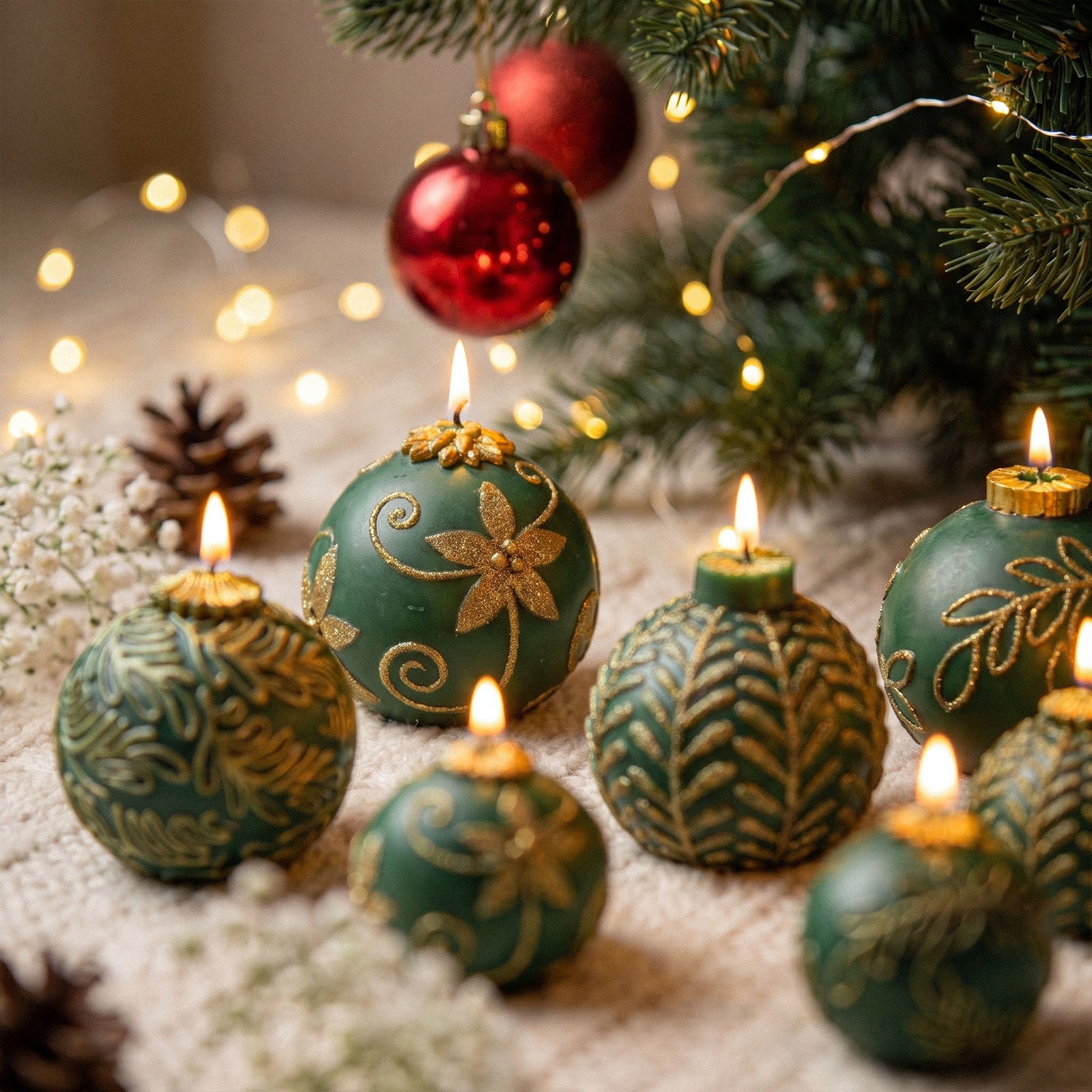 Nature-Inspired Christmas Baubles Candle Silicone Mold Collection