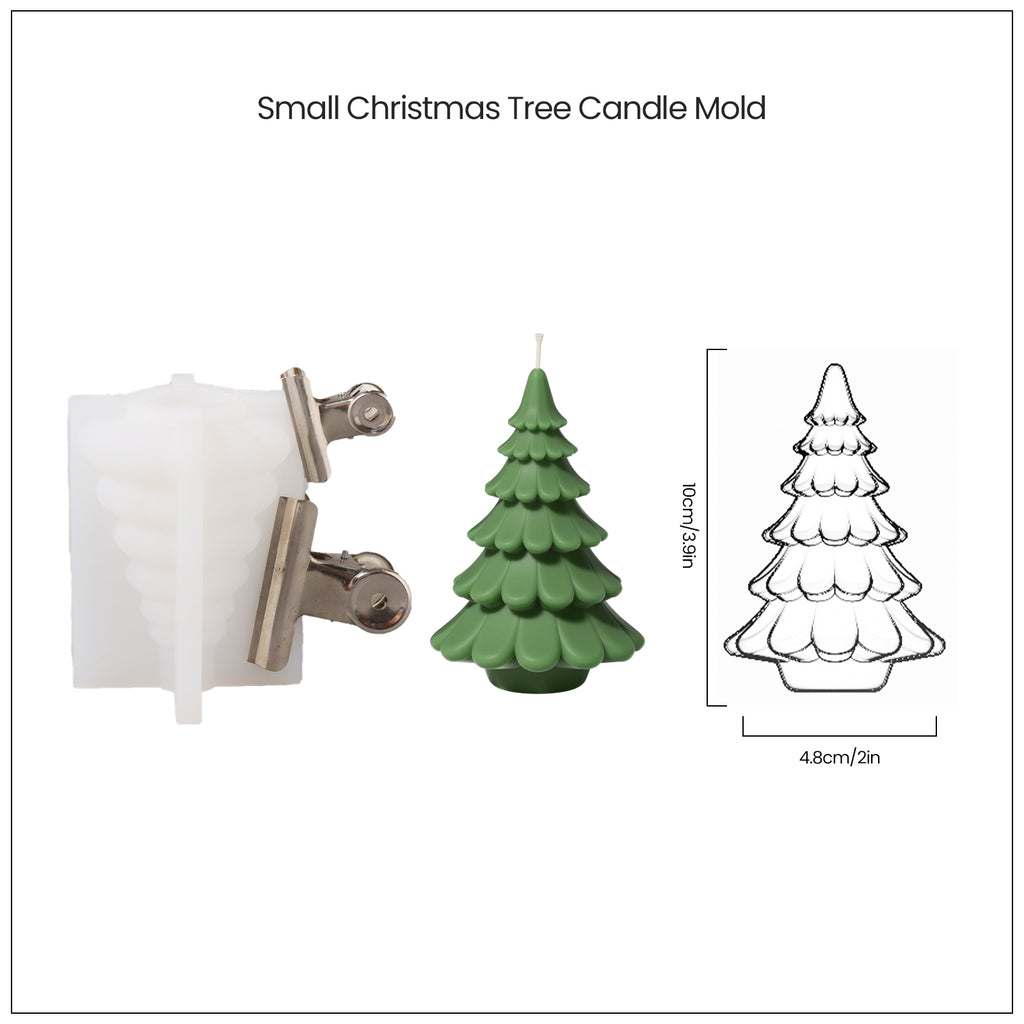 Christmas candles with unfolded tree trunks and corresponding silicone molds.