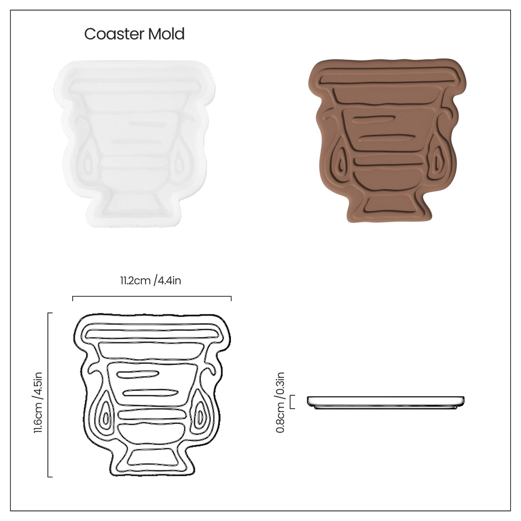 The water bottle shaped brown coaster, silicone mold and finished size are designed by Boowan Nicole.