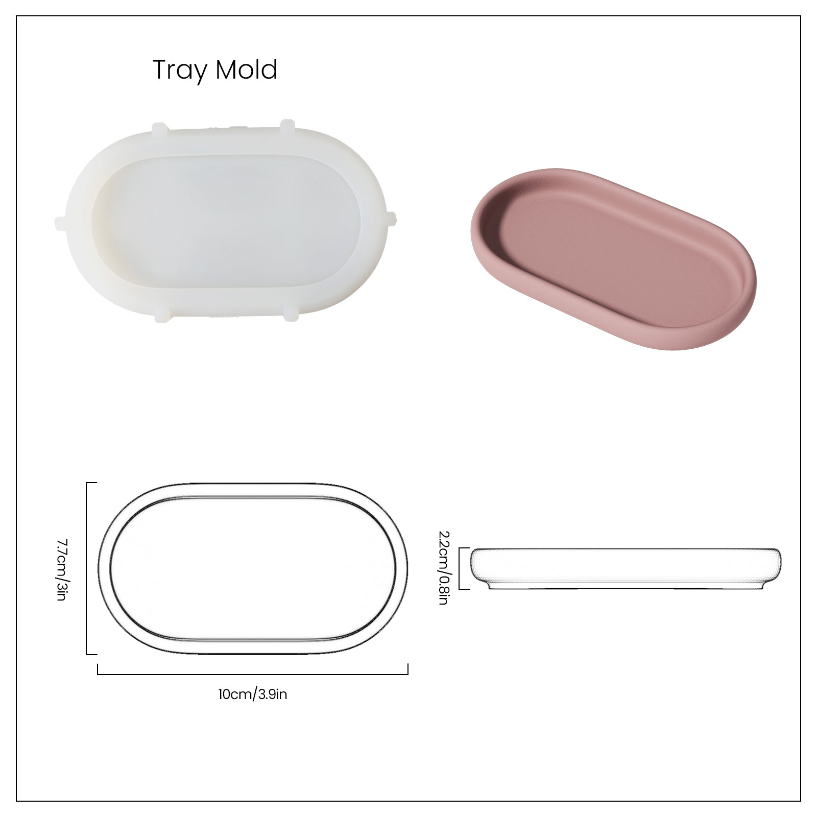 Fuchsia Tray and Silicone Mold Set and Finished Dimensions -Boowan Nicole