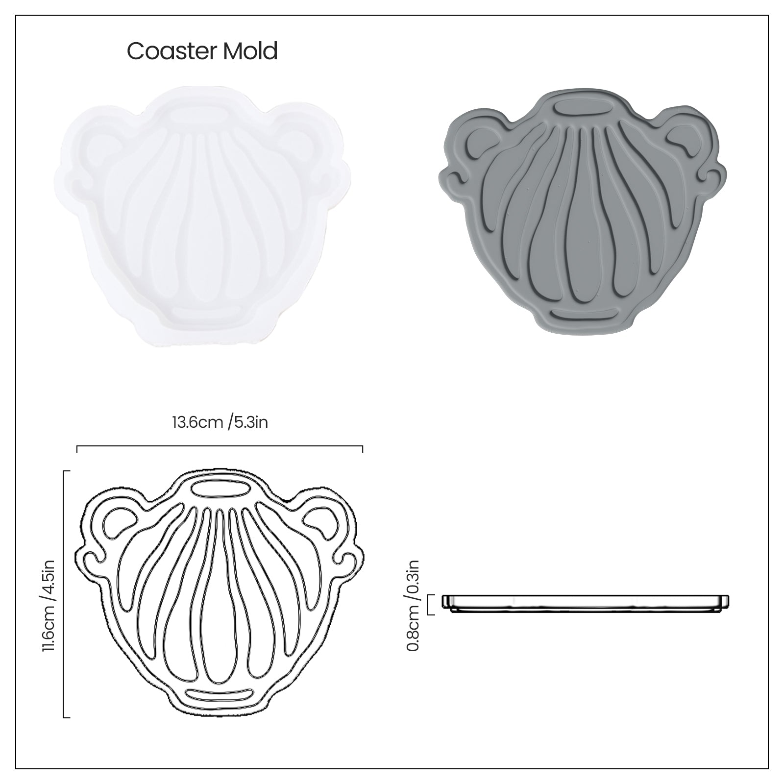 The water bottle-shaped gray coaster, silicone mold and finished size are designed by Boowan Nicole.
