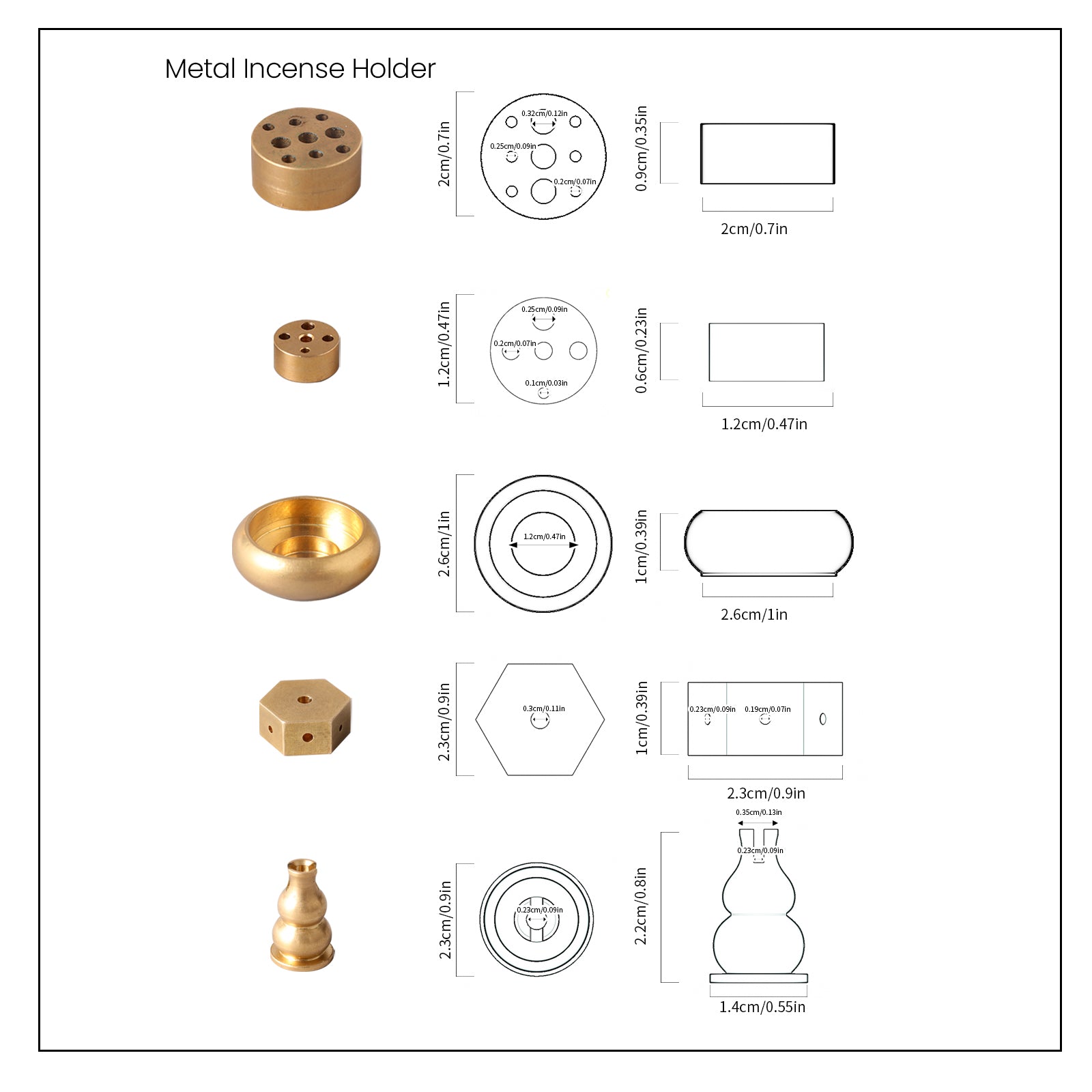 Five types of brass shaped incense holders and sizes-Boowan Nicole