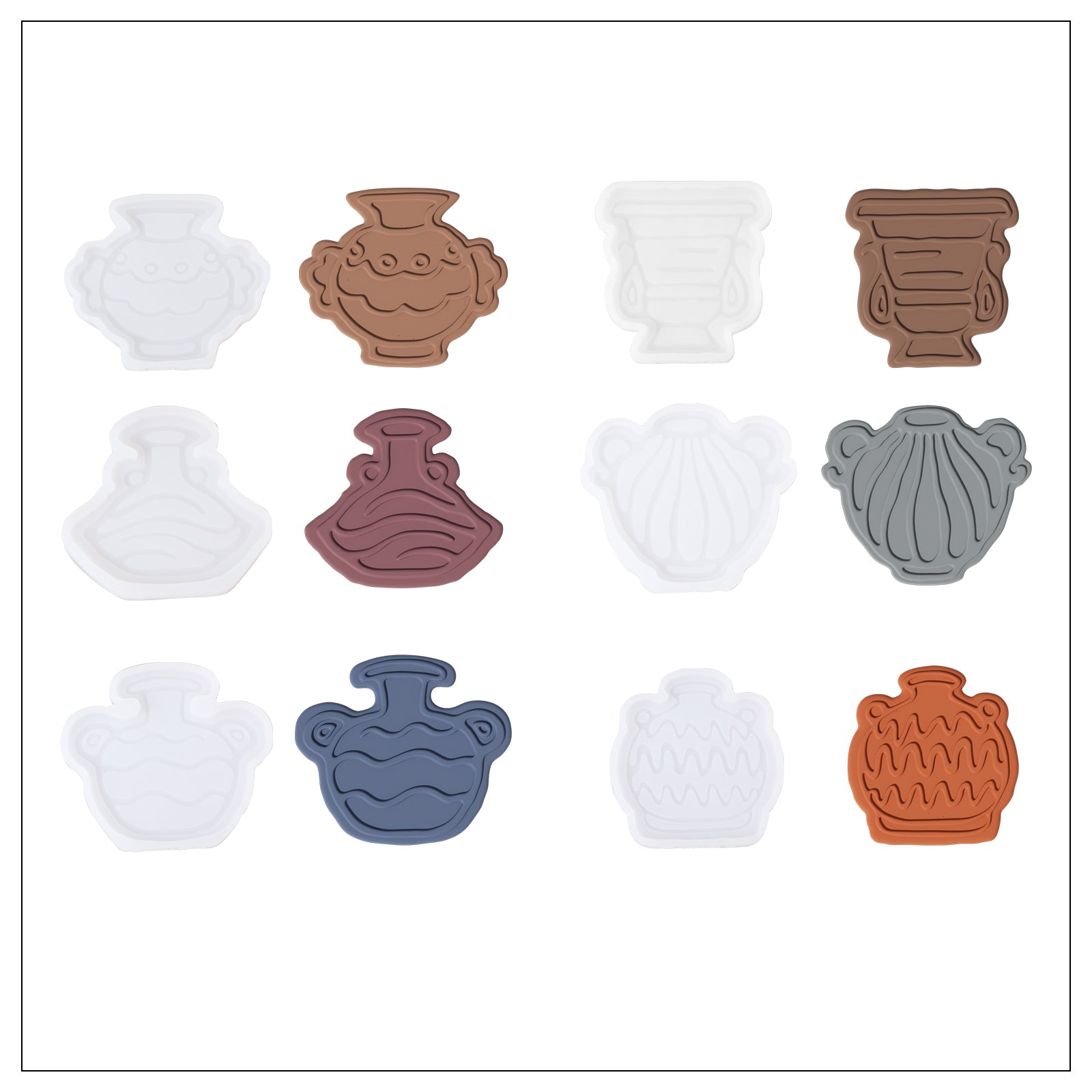 The eight colors of different water bottle-shaped coasters, silicone molds and finished product sizes are designed by Boowan Nicole.