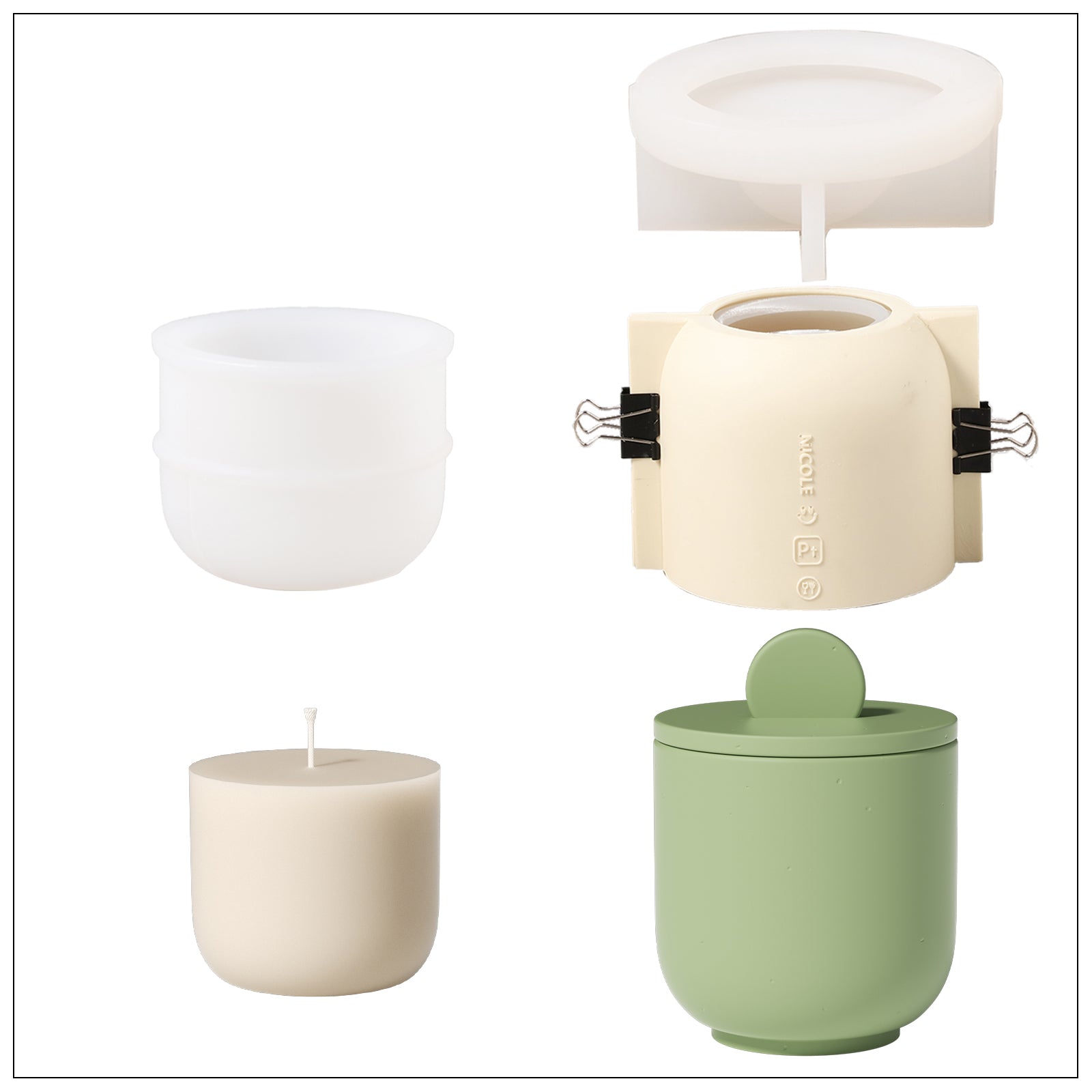 Small Candle Refills and Finished Products, Silicone Mold Making Kit and Green Raised Lid Candle Jars