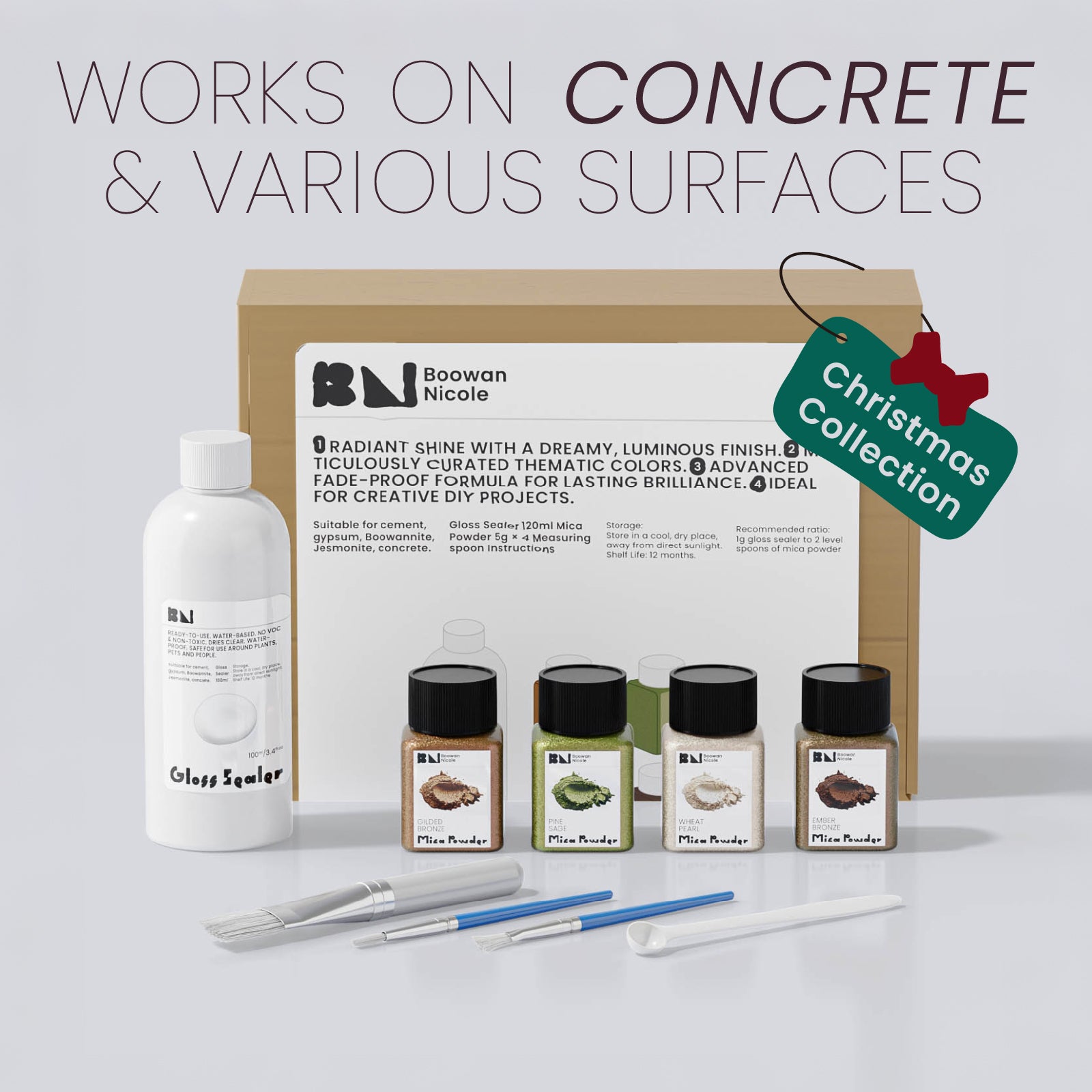 Glitter Colorable Acrylic Gloss Sealer Varnish With Mica Powder Kit-4 Of Christmas Forest Colors_ST93