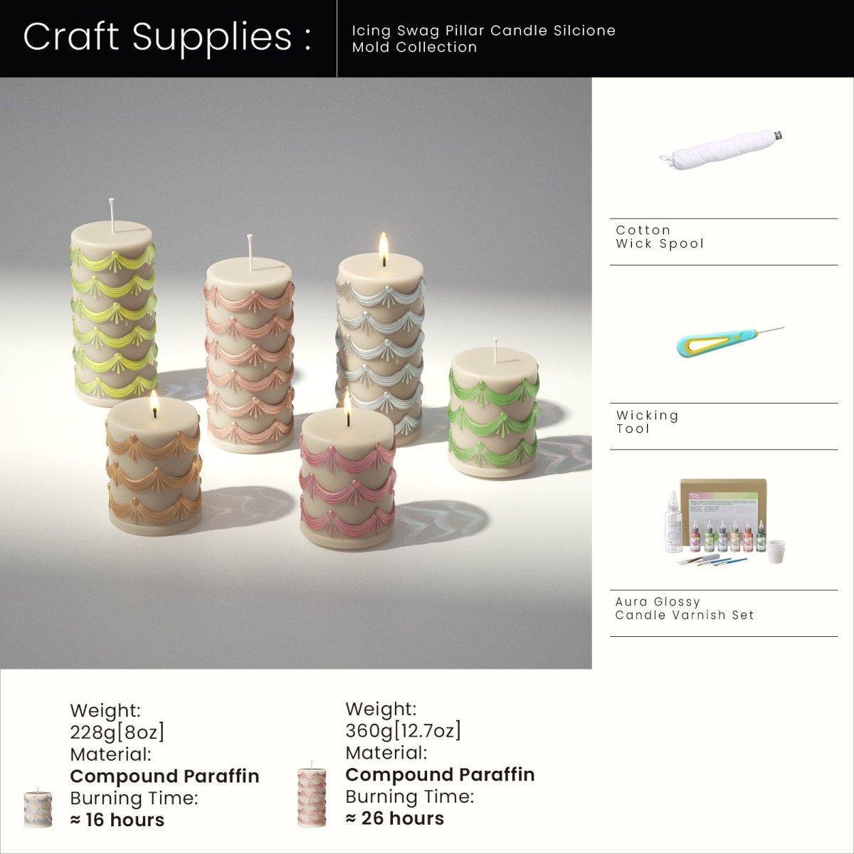 Icing Swag Pillar Candle Silicone Mold Collection3D Candle MoldLZ0787