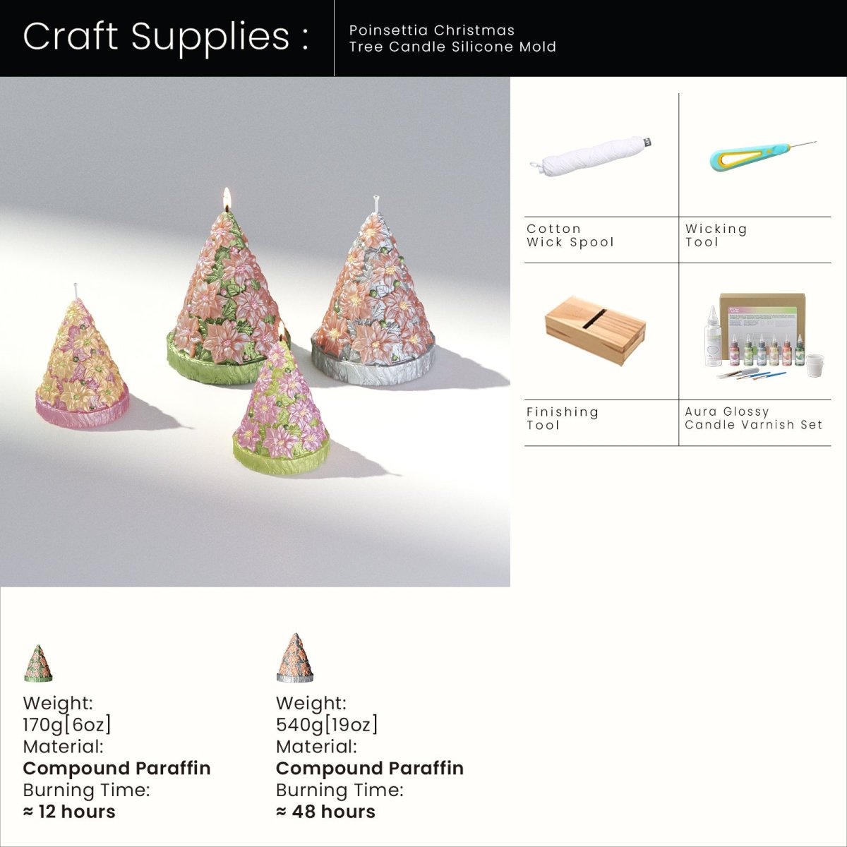 Poinsettia Christmas Tree Candle Silicone Mold3D Candle MoldLZ0783