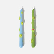BLOSSOM Taper Candle Daisy Delight - Set of 2 - Fresh Green & Sky Blue - Long VersionCandleC0281-[2]