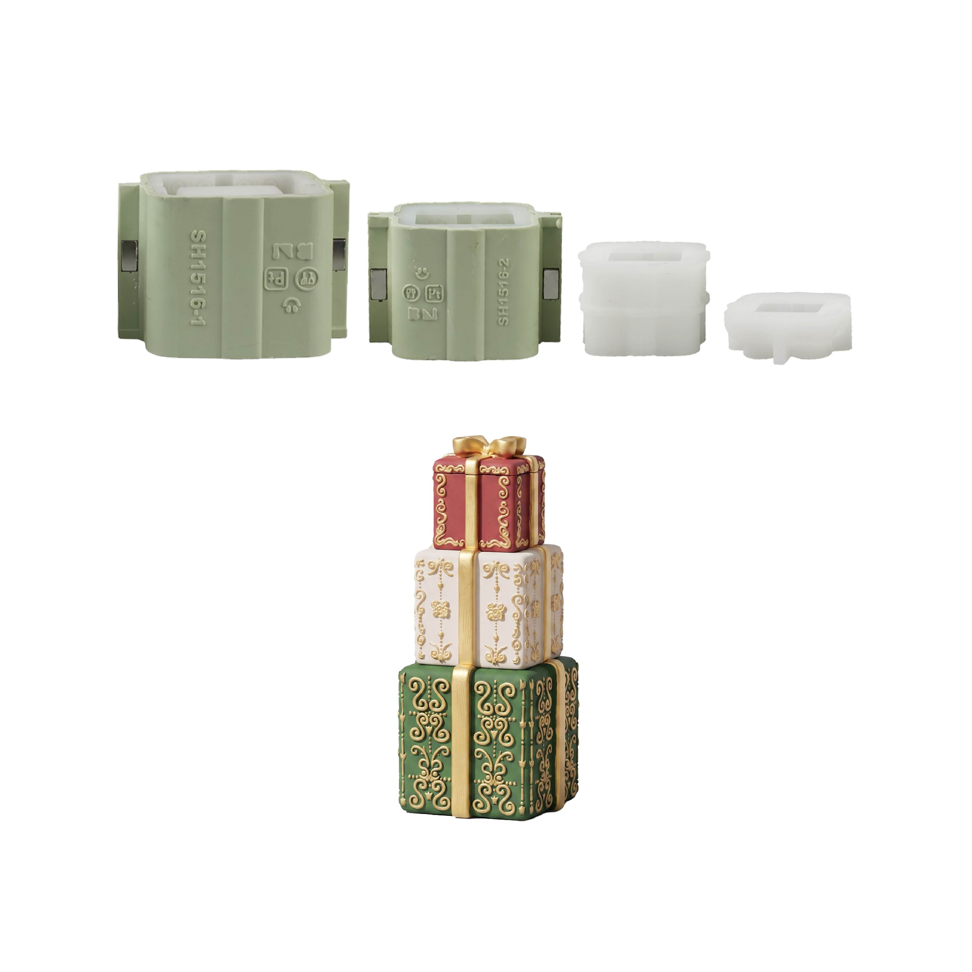 Lovely Gift Box Stacking Candle Jar Silicone Mold