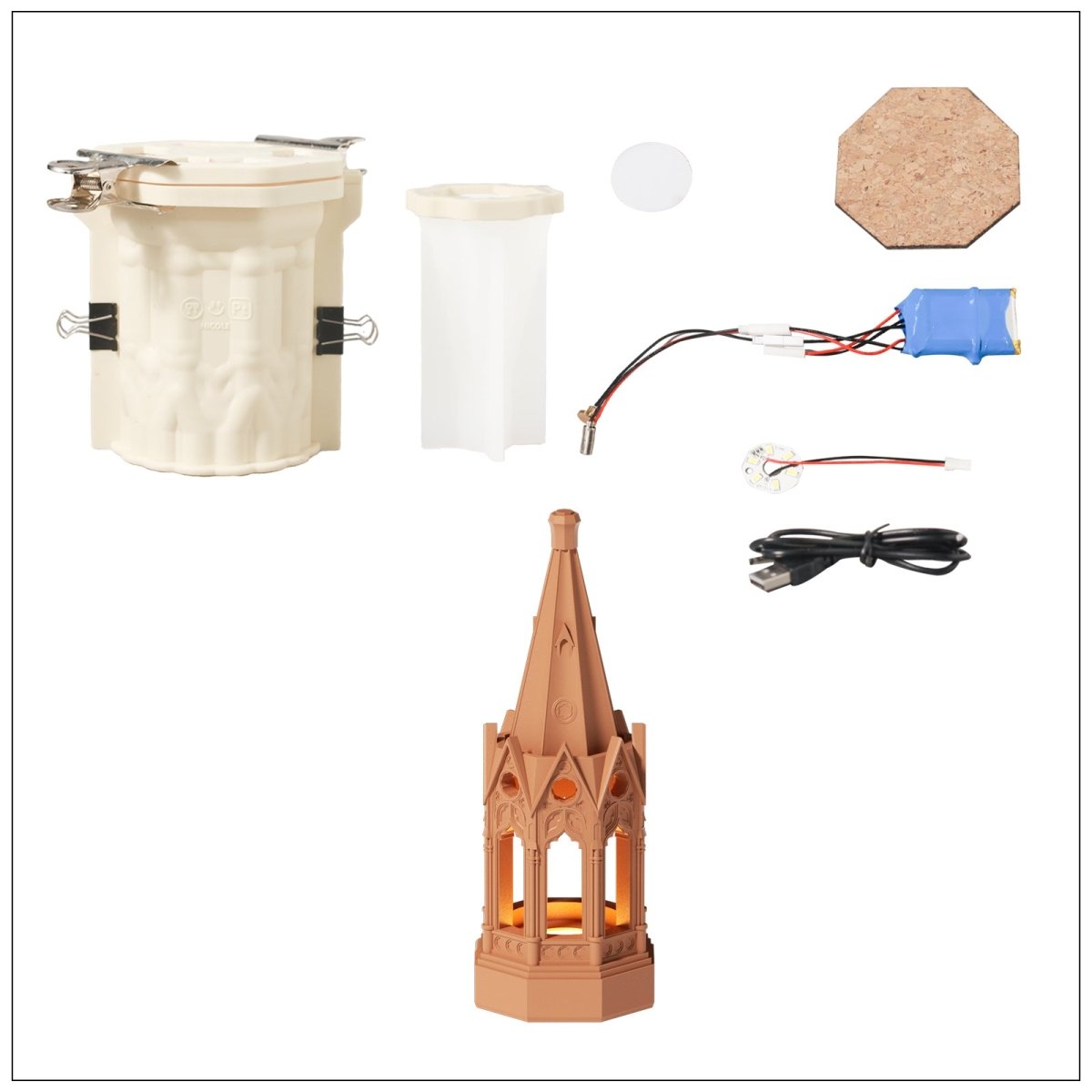 Gothic Revival Architecture Dimmable Rechargeable Table Lamp Silicone Mold and AccessoriesLamp MoldSH1091-1-2+A0354
