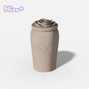 Cement Pet Urn with Rose Lid & Paw Print Design - Boowan Nicole