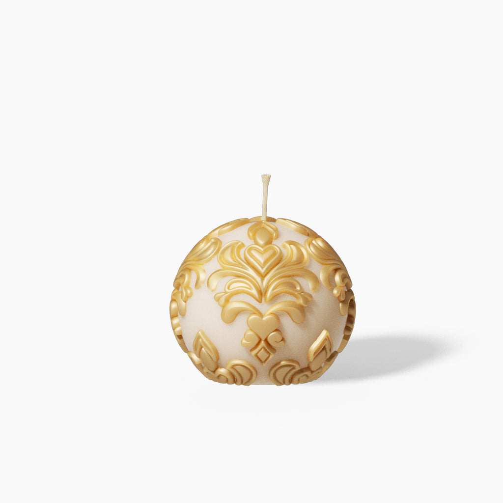  Elegant white gilded sphere patterned relief candle.