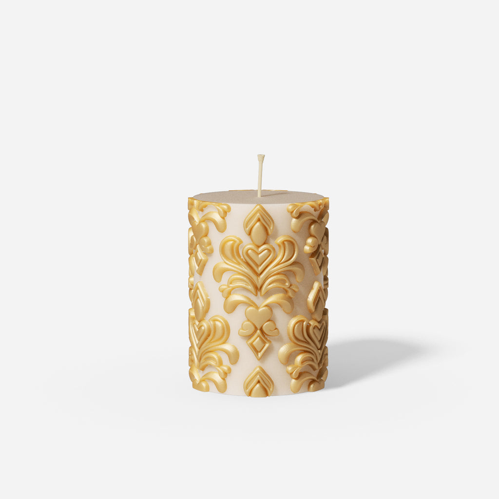  Boowannicole's uniquely designed short relief pattern pillar candle, showcasing distinctive elegance.