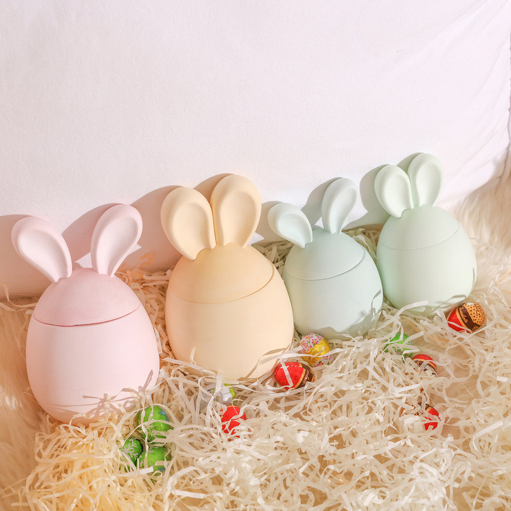 Four Easter bunny candle jars