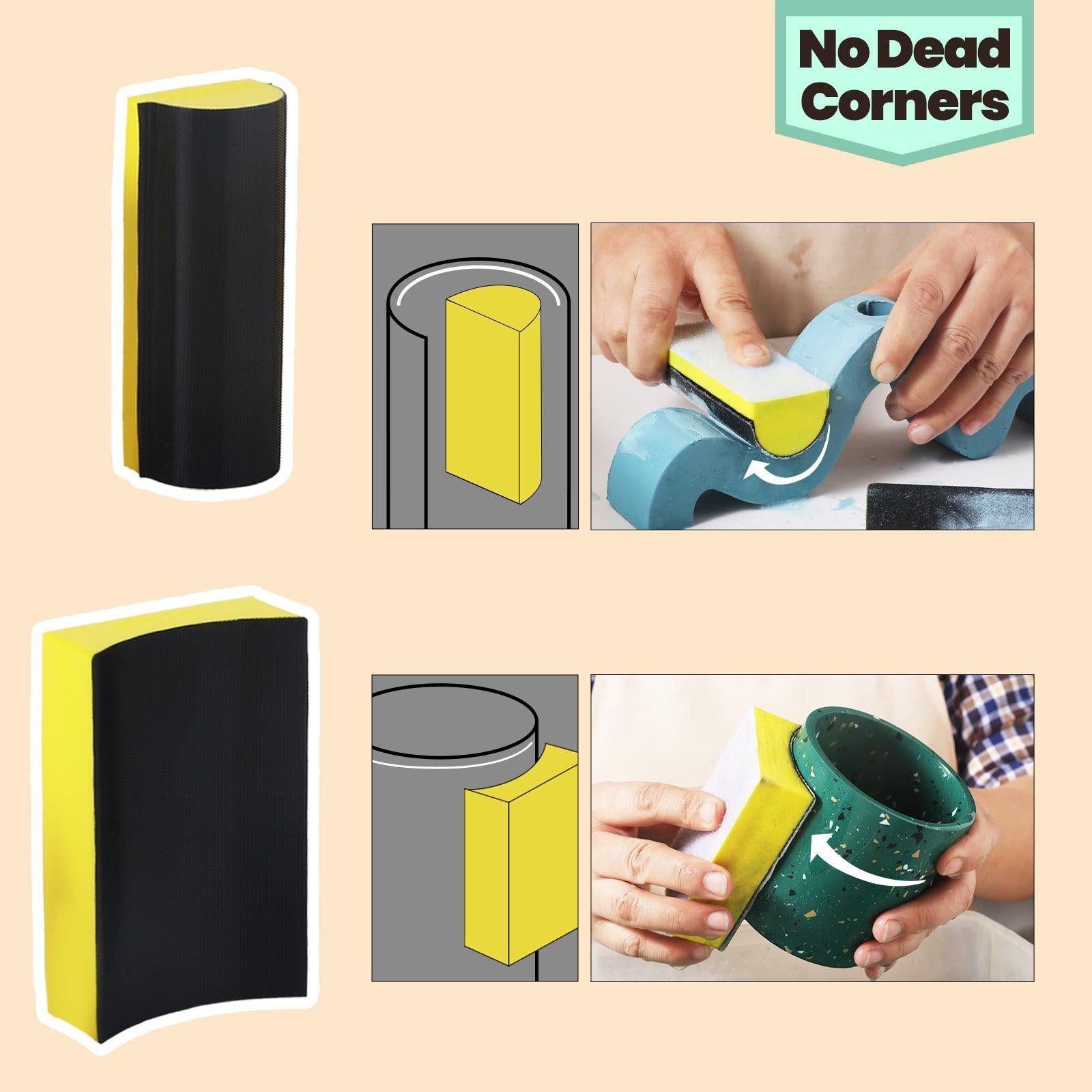 This sanding tool can be flexibly adapted to various media surfaces and achieve perfect results.