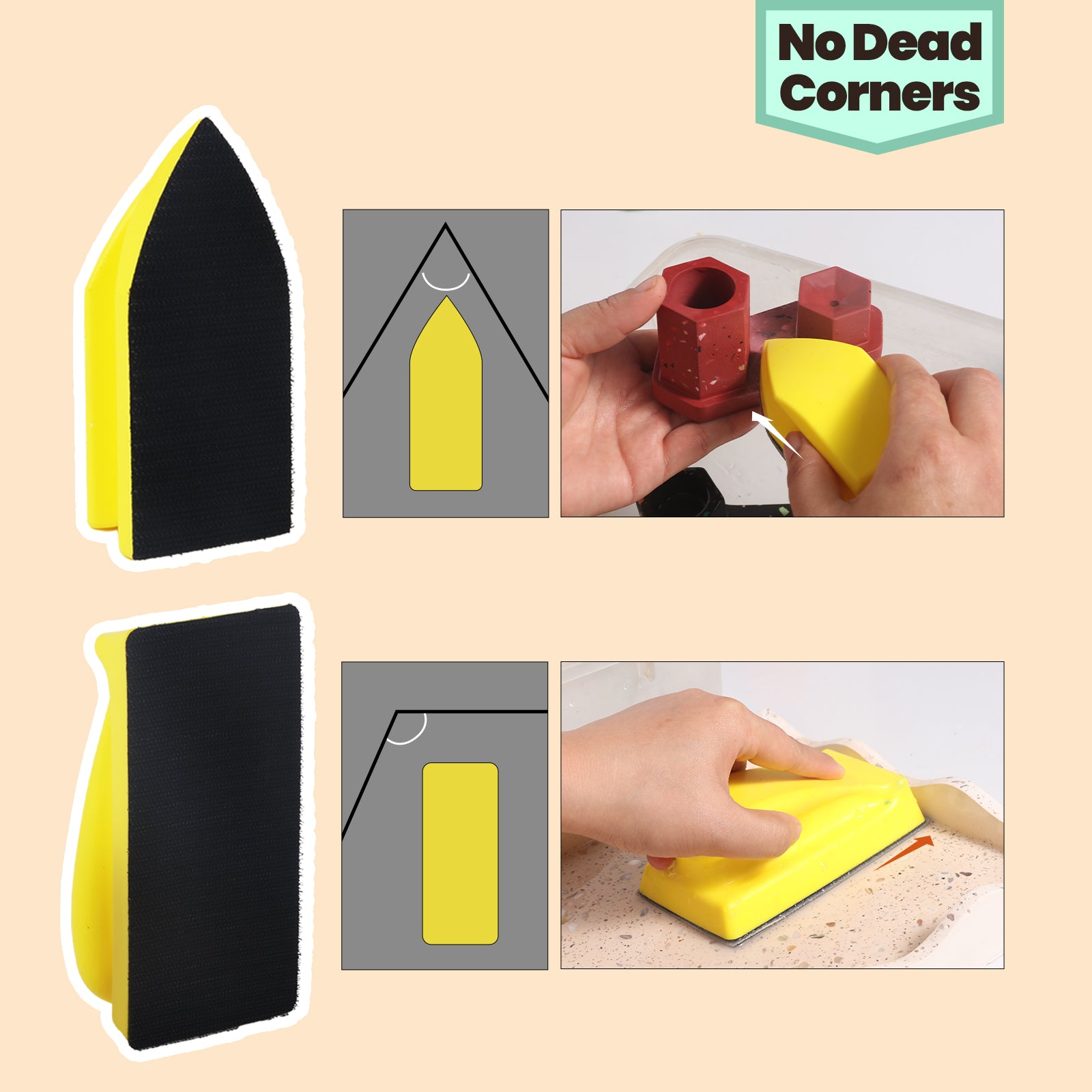 Manual sanders with straight and triangular edges, perfectly adapted to different sanding scenarios.