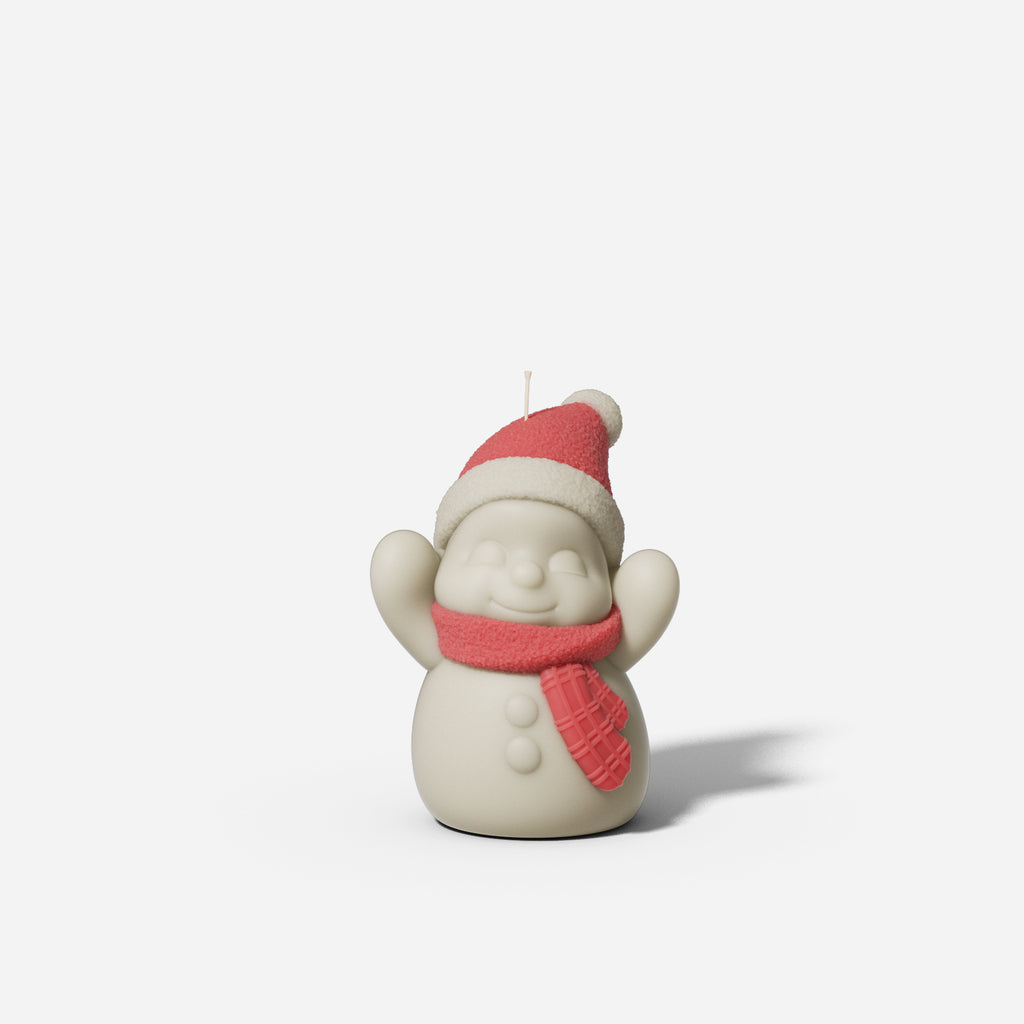 Cheering Snowy Friends Candle with Red Hat and Scarf