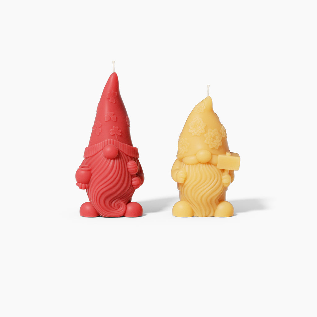 Red and Yellow Christmas Floral Hat Gnome Candle -Boowan Nicole