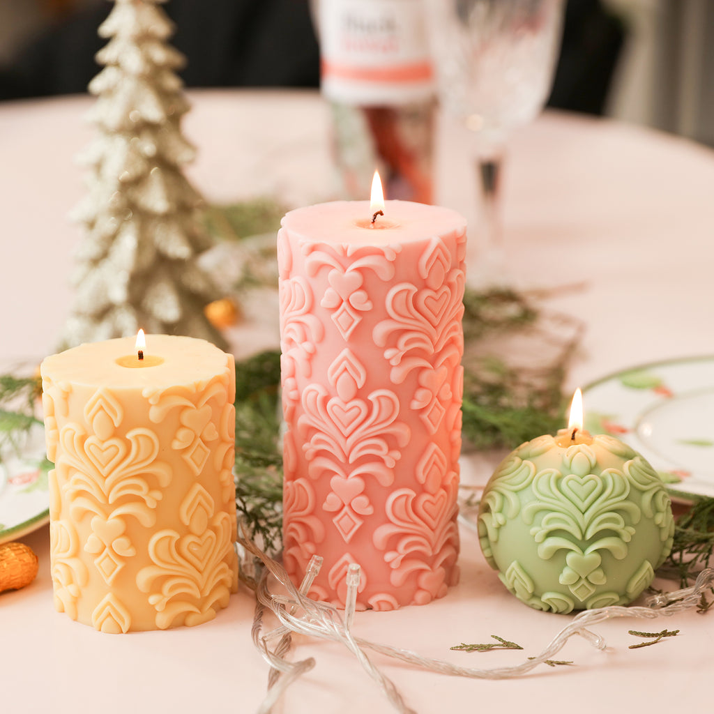 Three types of relief candles, short, long and spherical.