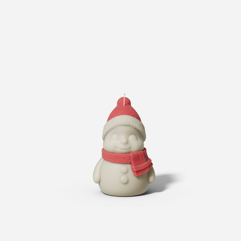 Smiling Snowy Friends Candle with Red Hat and Scarf -Boowan Nicole