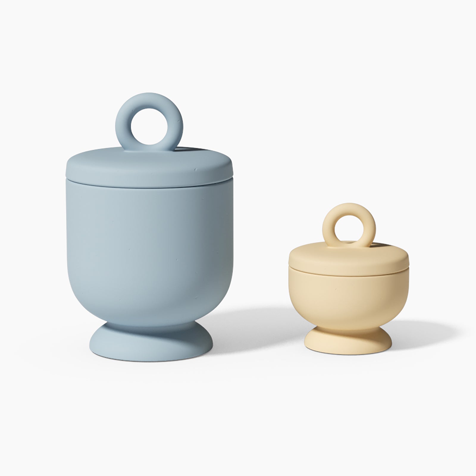 Large Blue and Small Yellow Chalice Candle Jar with Ring Handle Lid-Boowan Nicole