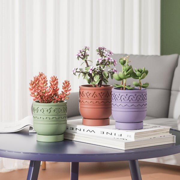 Concrete Pattern Plant Pot and Tray Silicone Mold