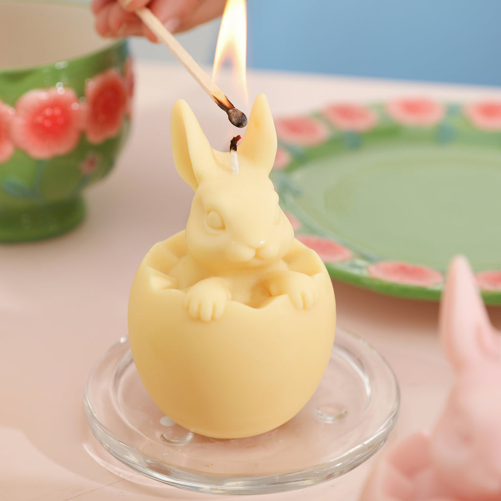 Lighted yellow Easter bunny candle