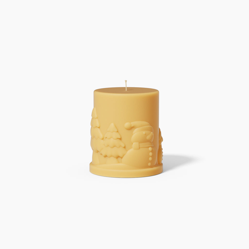 Yellow Christmas Snowman Cameo Pillar Candle-Boowan Nicole