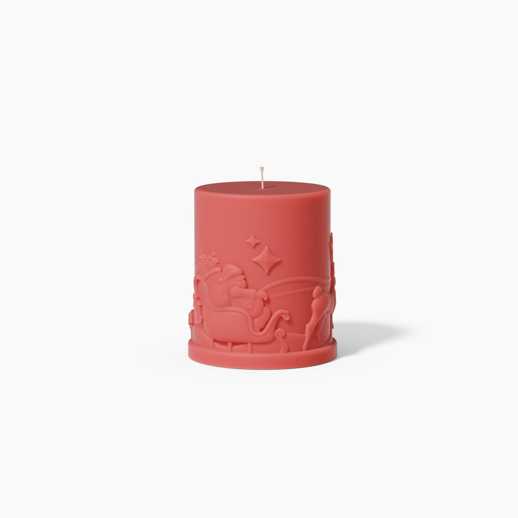 Red Christmas themed embossed pillar candle-Boowan Nicole
