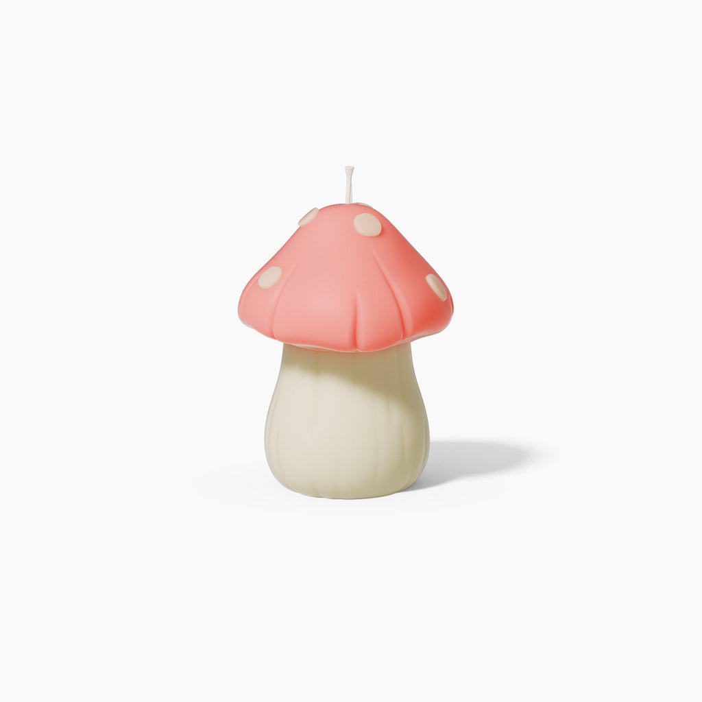 Red canopy fungus mushroom candle, designed by Boowan Nicole.