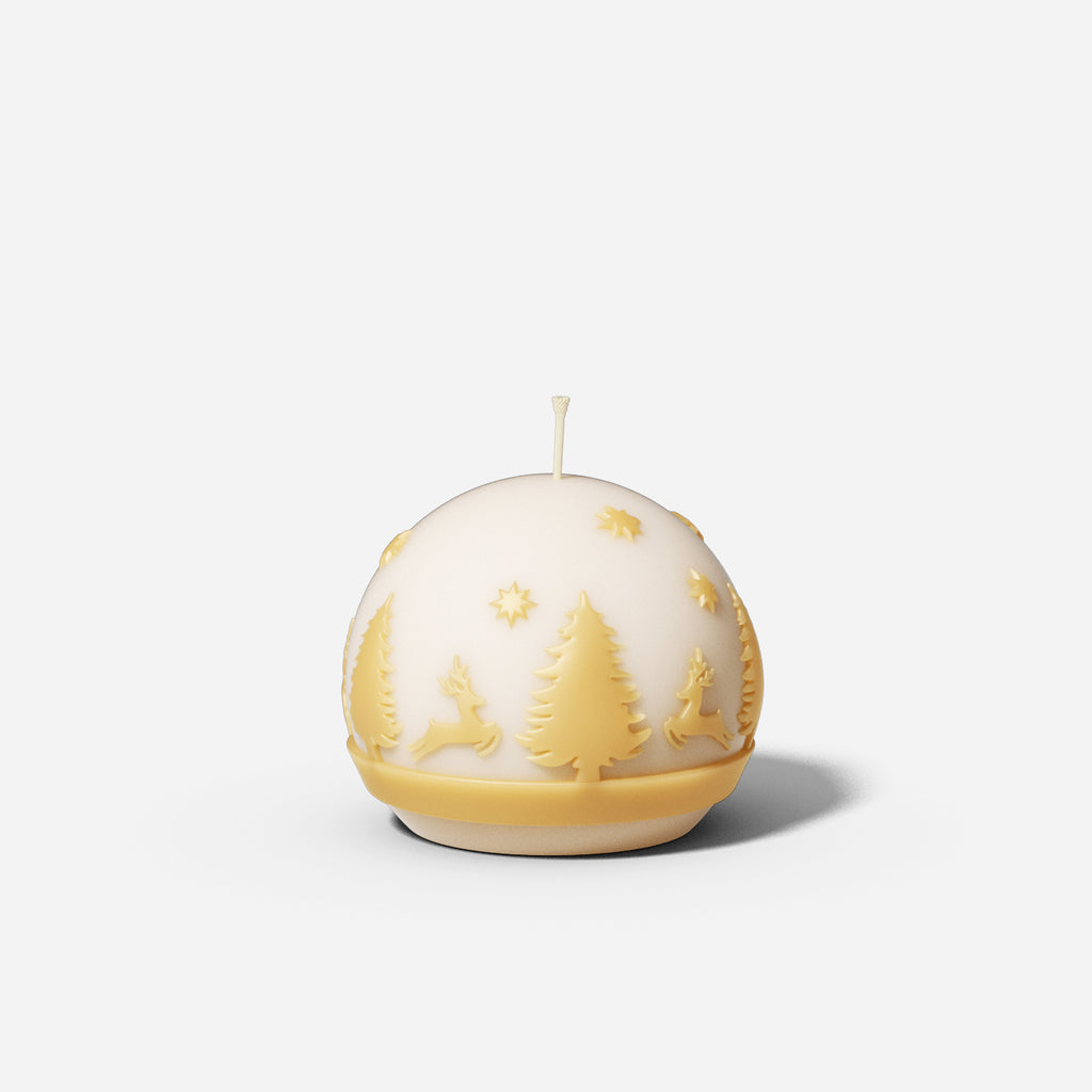 Spherical golden Christmas pattern ball candle made from silicone mold designed by Boowan Nicole