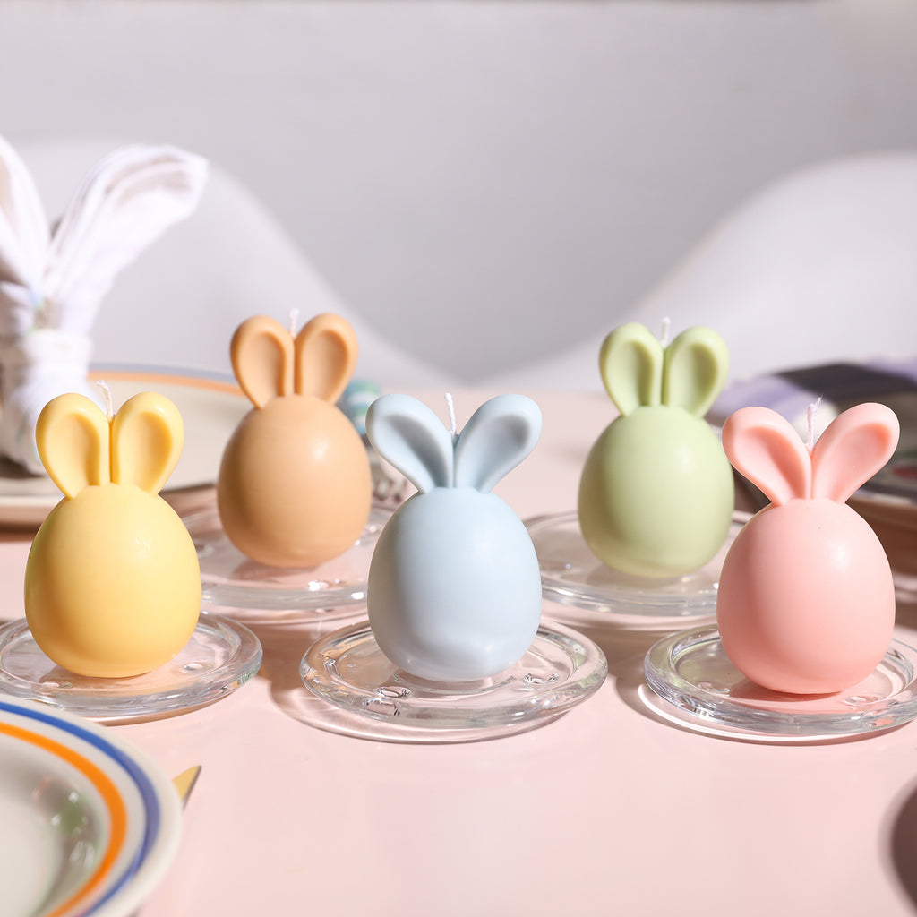 Easter Bunny Candles in various colors, adding a festive touch.