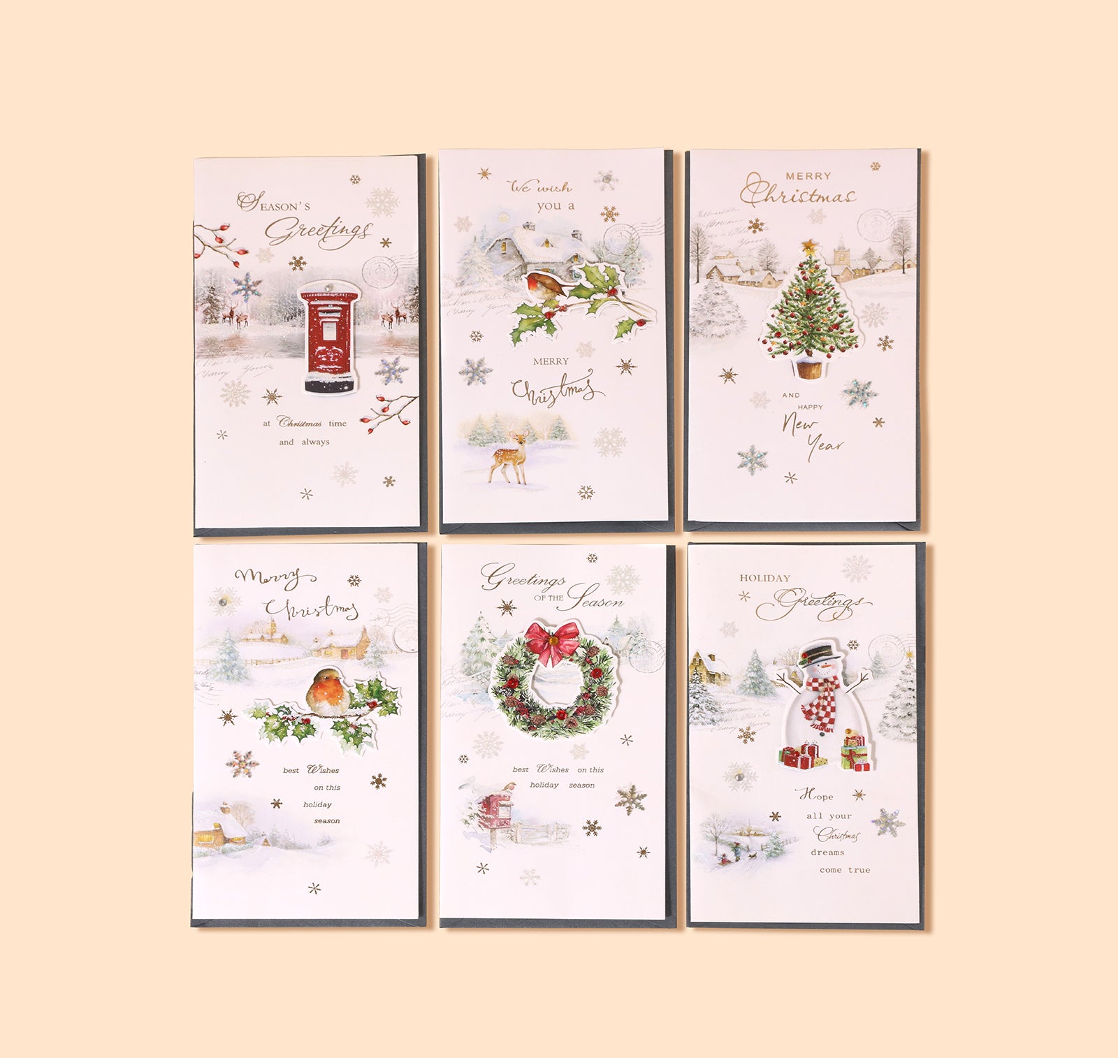 Six Christmas-themed greeting cards -Boowan Nicole