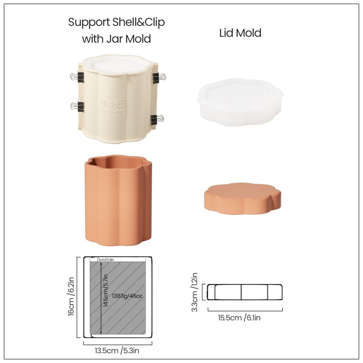 Floral Column Storage Jar Silicone MoldOffice Accessories MoldSH1078-1+SH1078-2