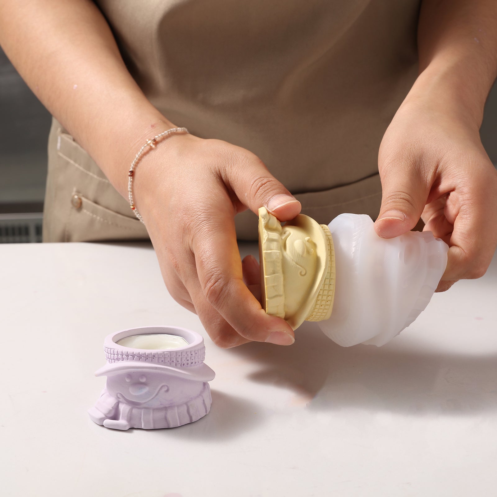 Yellow Scarf Christmas Snowman Tea Light Candle Candle Holder from White Silicone Mold - Boowan Nicole