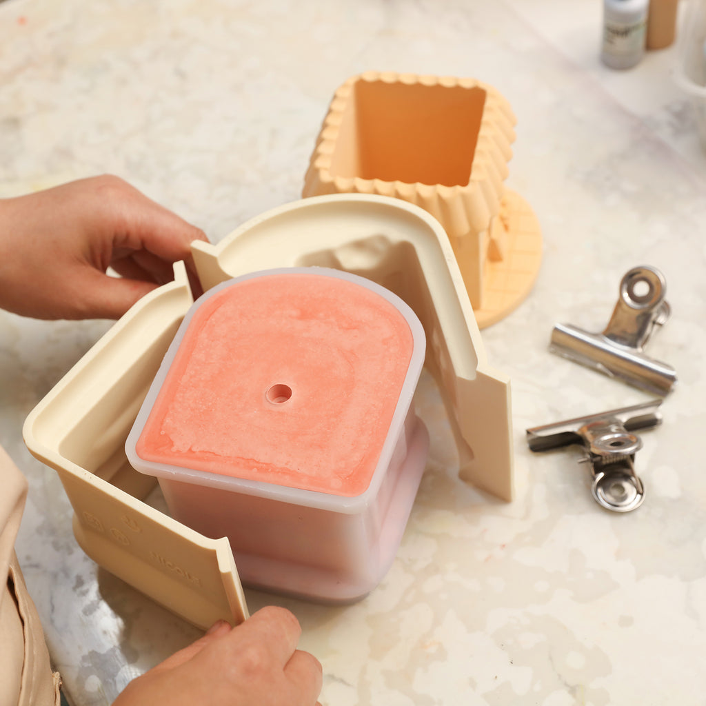 Remove the plastic shell of the completed Mini-House Plant Pot silicone mold-Boowan Nicole