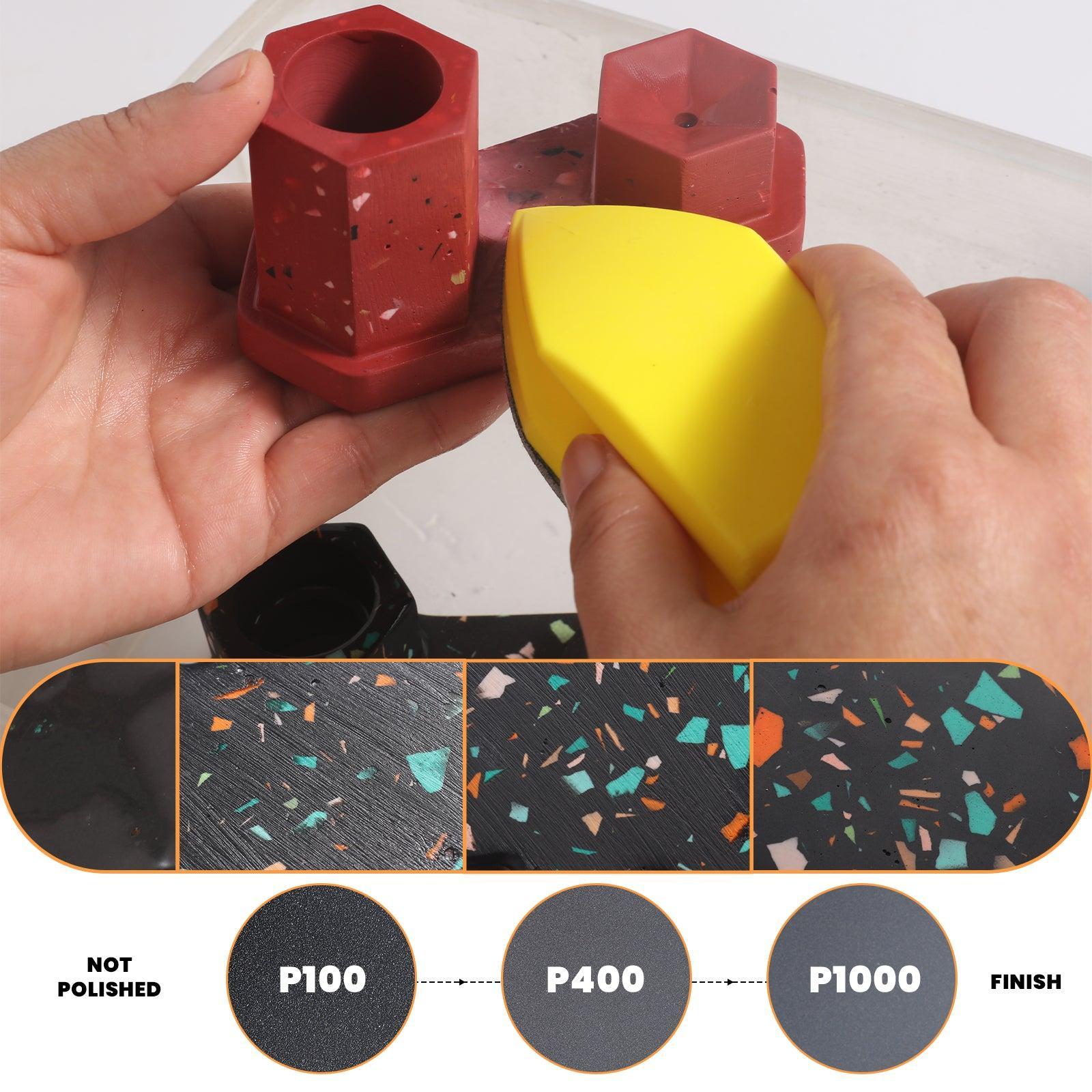 Shows the effect of sanding with different grit sandpapers.