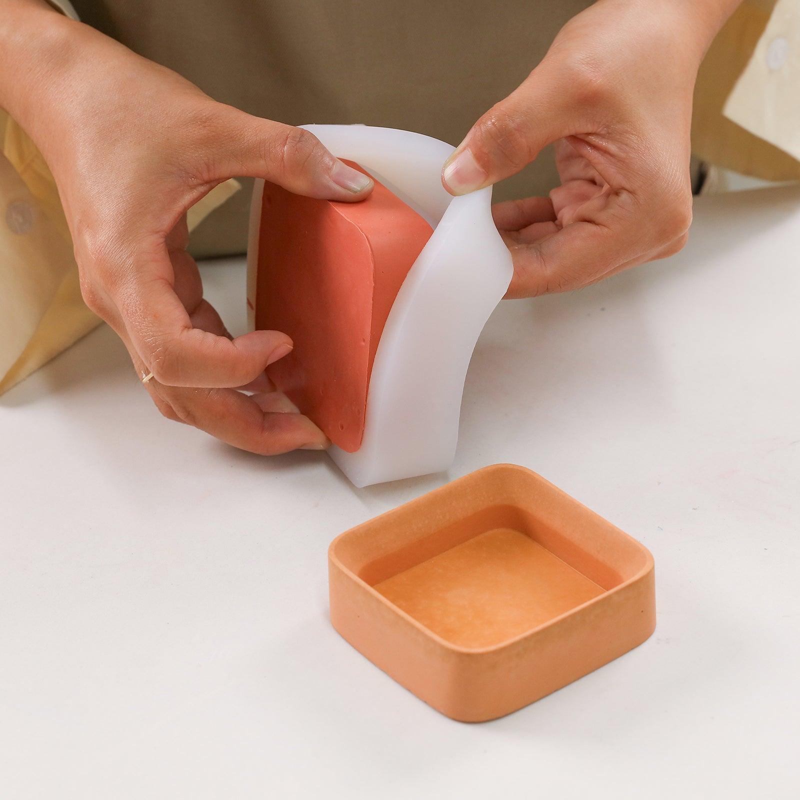 Orange-red Square Small Desk Caddy from white silicone mold - Boowan Nicole