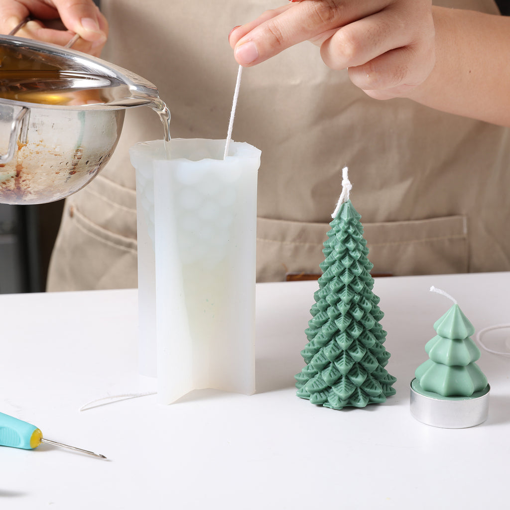 Pour liquid wax into white silicone for making Christmas pine trees - Boowan Nicole