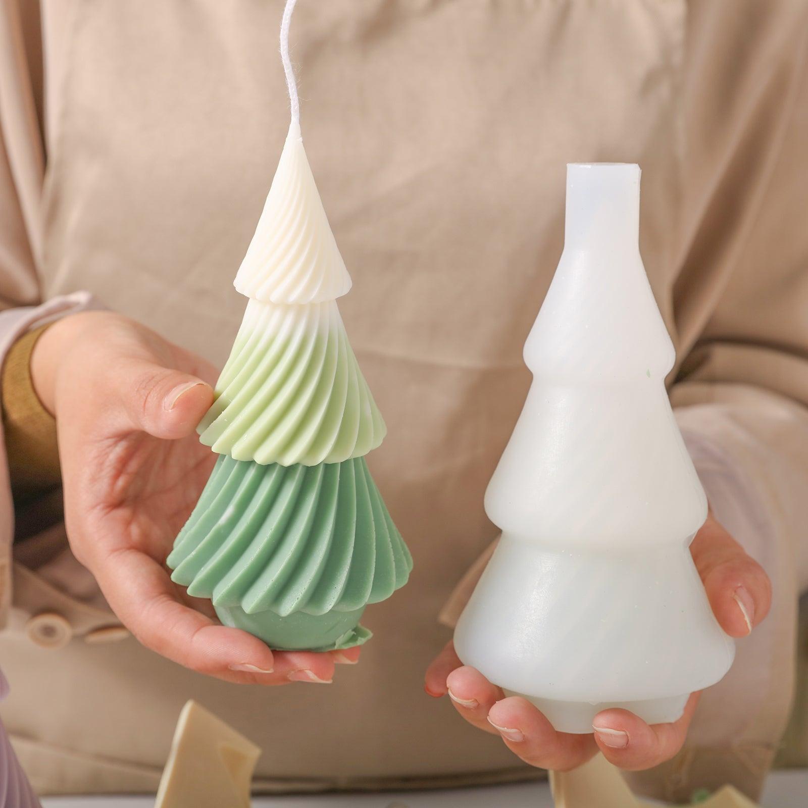 Handheld Display 6.5" Evergreen Christmas Tree Candle and White Silicone Mold - Boowan Nicole