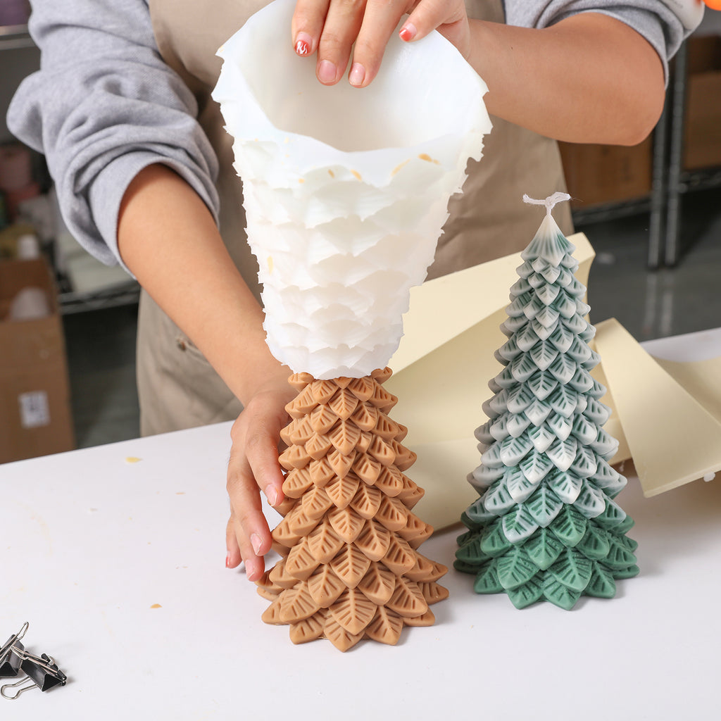 Brown 8.5" Christmas Pine Candle Comes Out of White Silicone Mold - Boowan Nicole