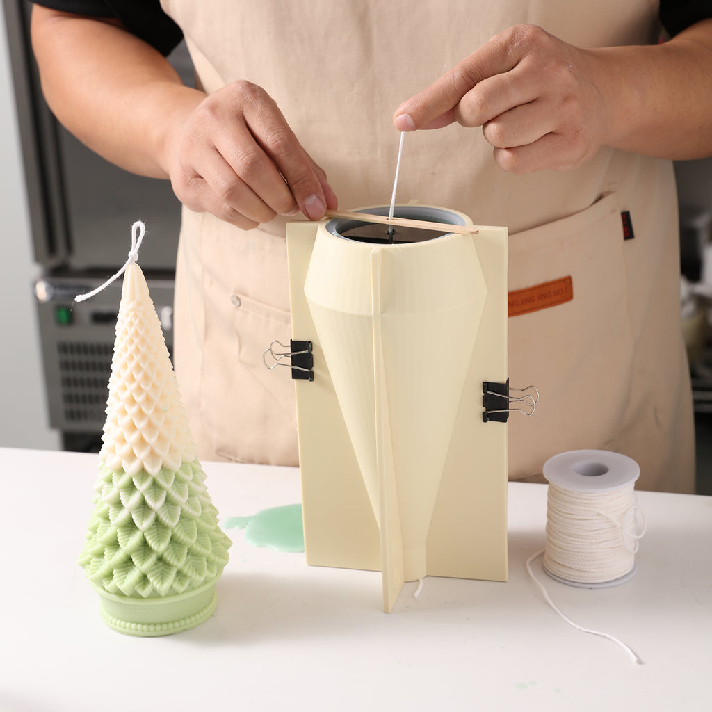 Demonstration of using silicone molds to make 9-inch tapered Christmas tree candles - Boowan Nicole