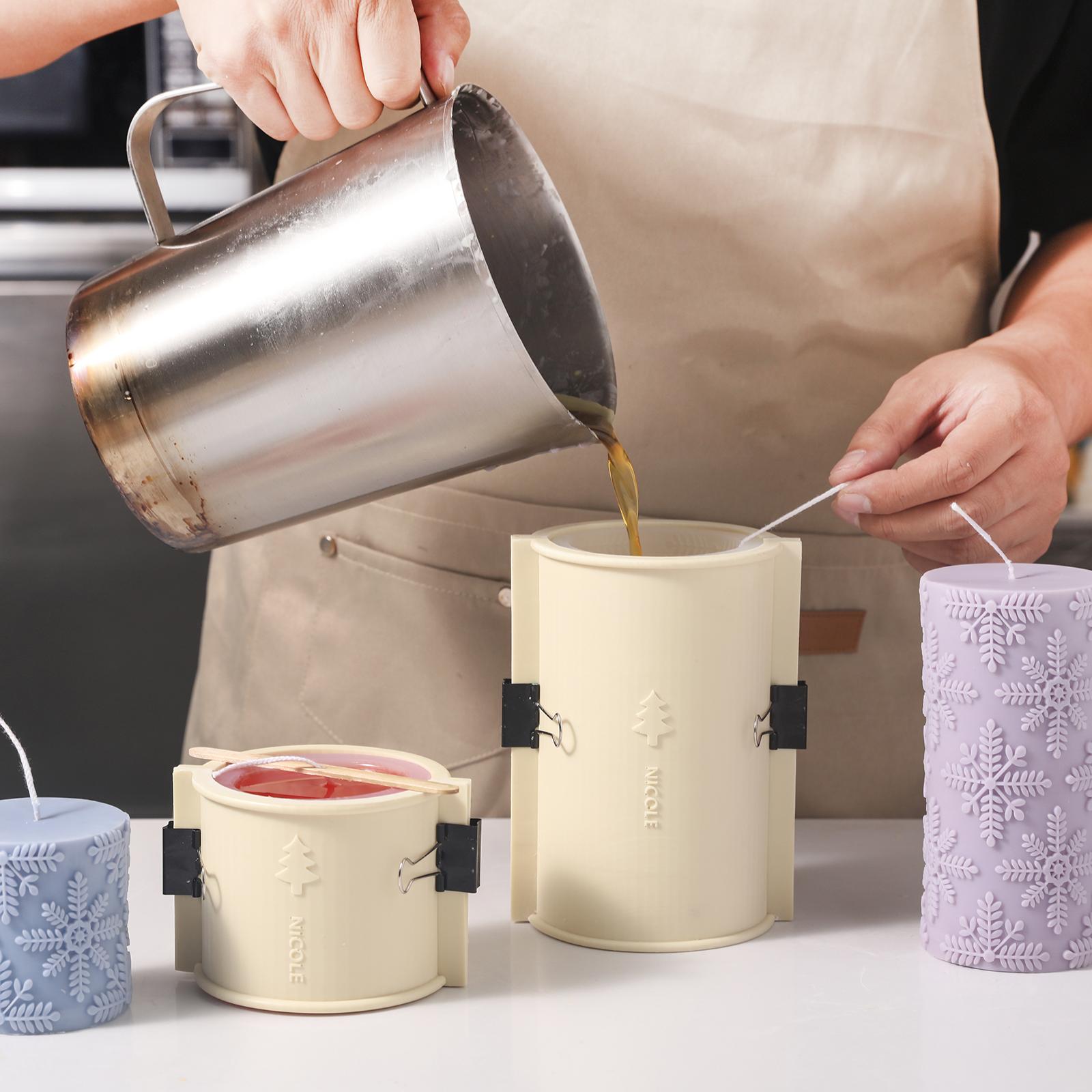 Demonstrating the use of a silicone mold set to create a Christmas snowflake cameo candle.