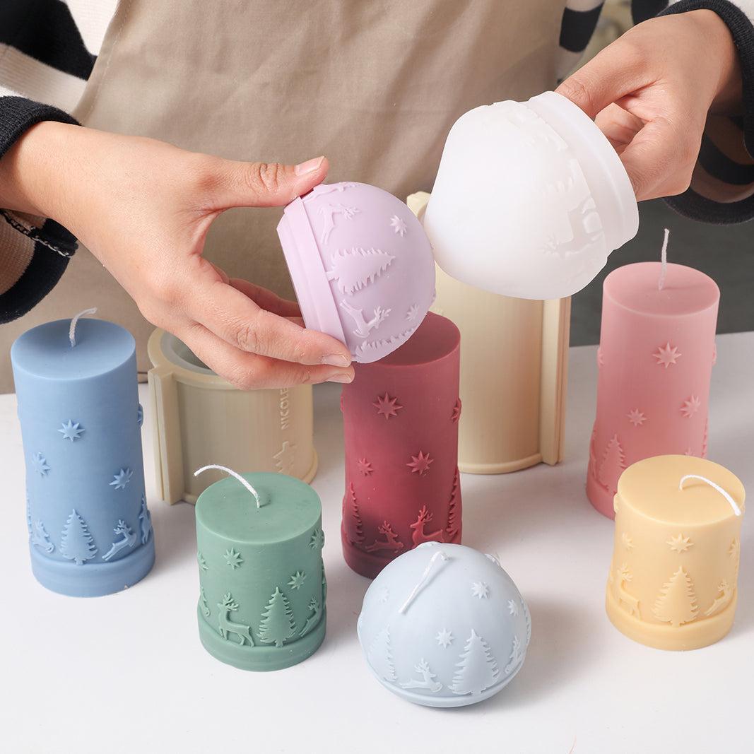 Round Christmas pattern candle comes out of a silicone mold designed by Boowan Nicole.