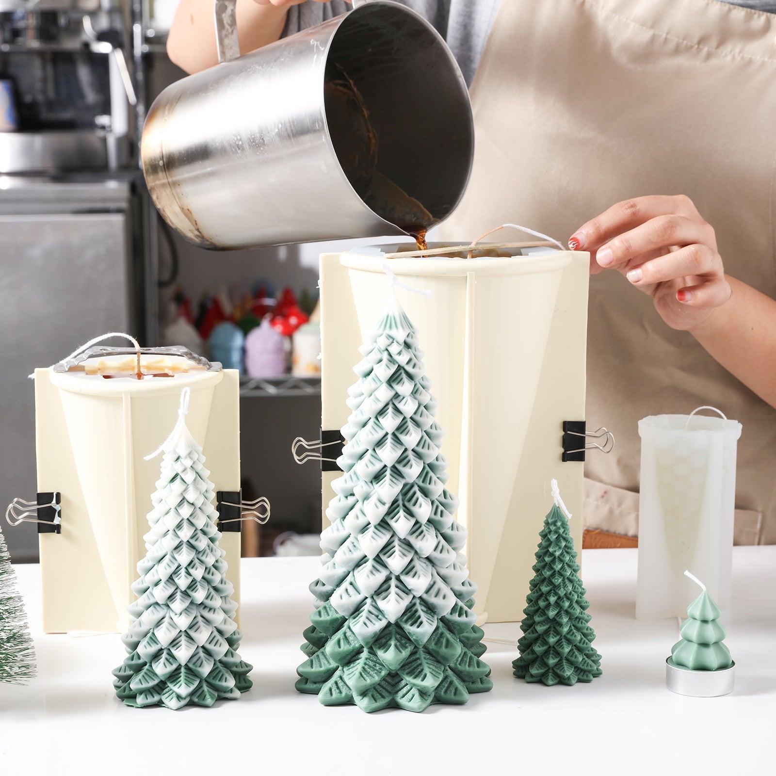 Demonstration of using silicone molds to make Christmas tree candles - Boowan Nicole