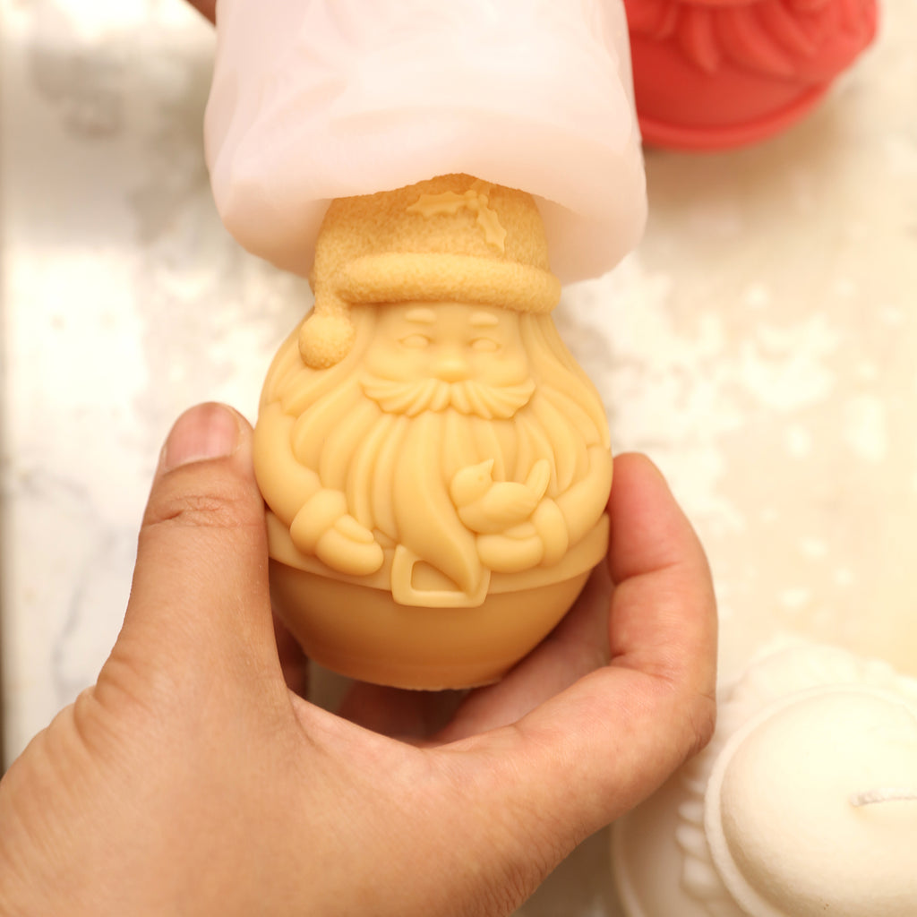 Yellow Santa Claus Candle from white silicone mould - Boowan Nicole